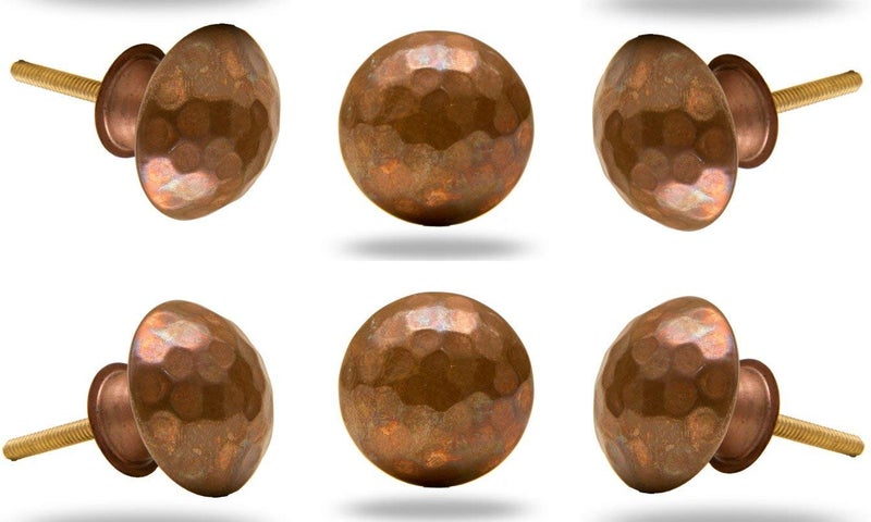 TRINCA-FERRO Round Hammerbeat Design Copper Bronze Metal Cabinet Knobs - Set of 6 for Cabinets, Dressers, Closets - Kitchen, Bedroom, Bathroom - Image 1